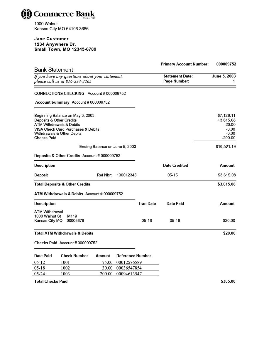 Editable Bank Statement Templates Free ᐅ Template Lab with regard to Blank Bank Statement Template Download