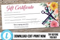 Editable Custom Hair Salon Gift Certificate Template  Printable Hair  Stylist Gift Voucher Gift Card Instant Download Templett Flower for Salon Gift Certificate Template