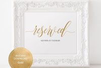 Editable Pdf Reserved Sign Calligraphic Instant Download Wedding for Reserved Cards For Tables Templates
