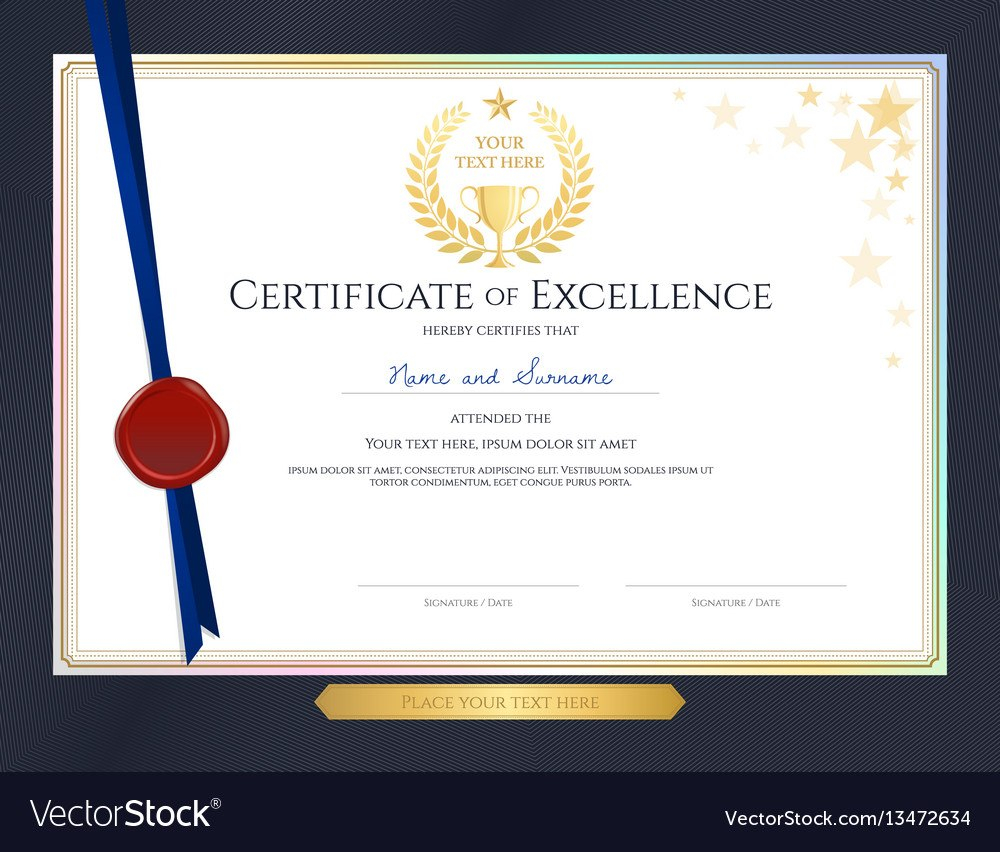 Elegant Certificate Template For Excellence Vector Image for Elegant Certificate Templates Free