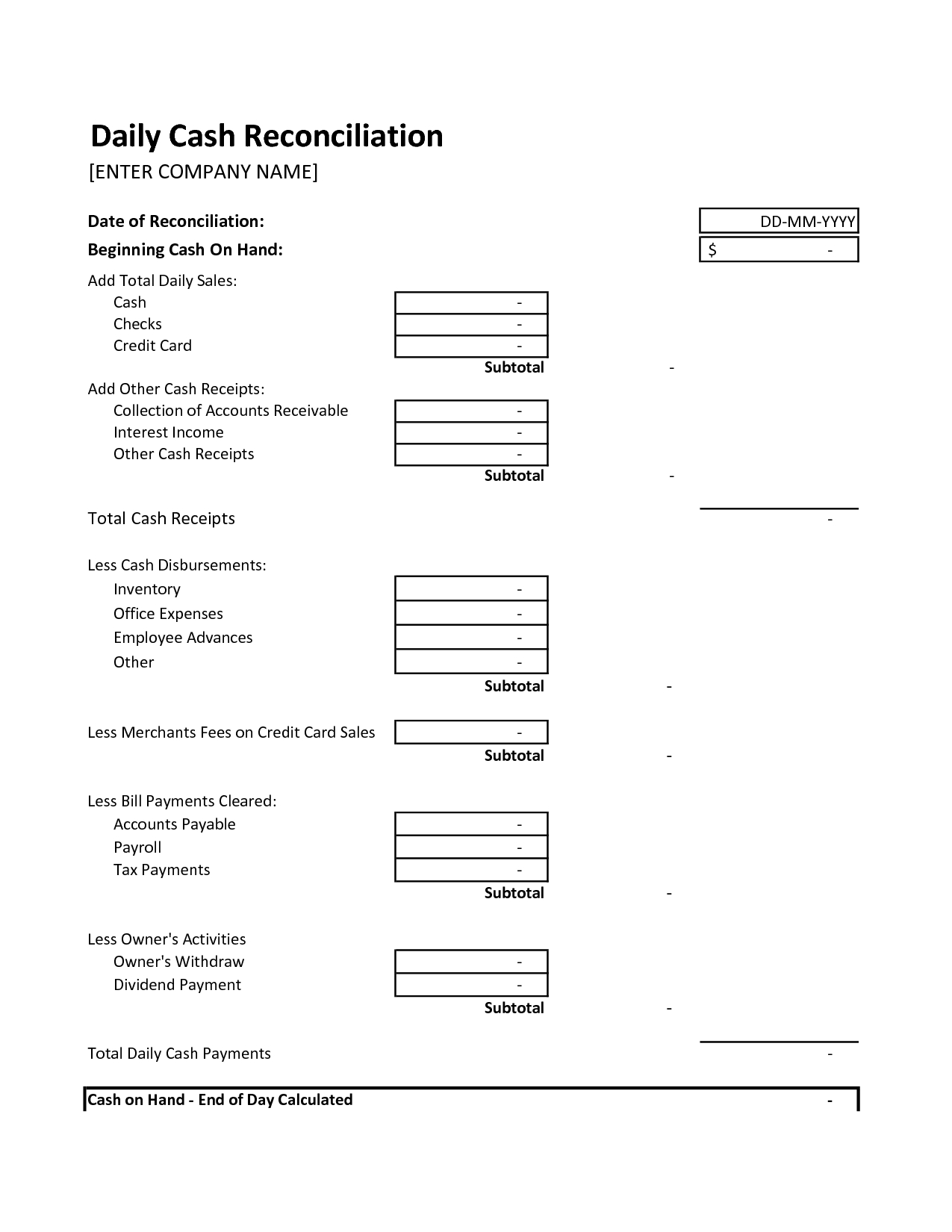 End Of Day Cash Register Report Template  Google Search in End Of Day Cash Register Report Template