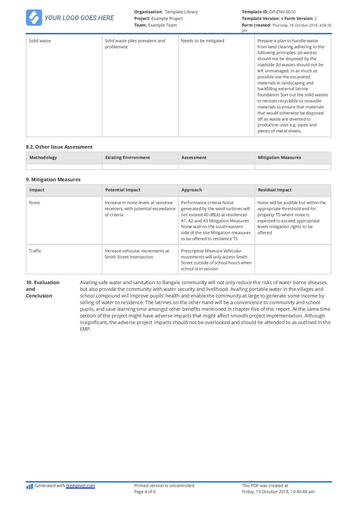 Environmental Impact Statement Example Free And Customisable in ...