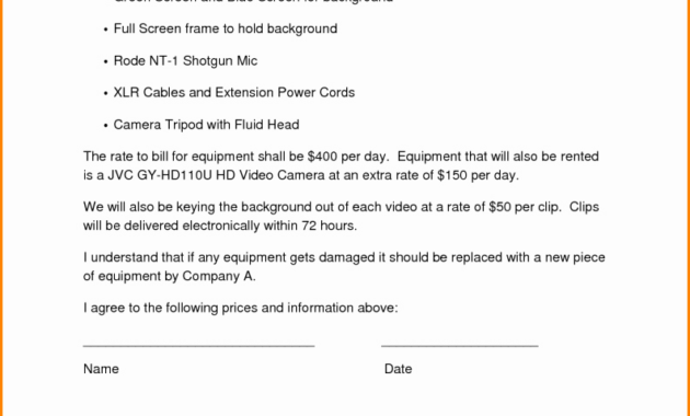 Equipment Rental Agreement Form Template Then Simple Contract within Camera Equipment Rental Agreement Template