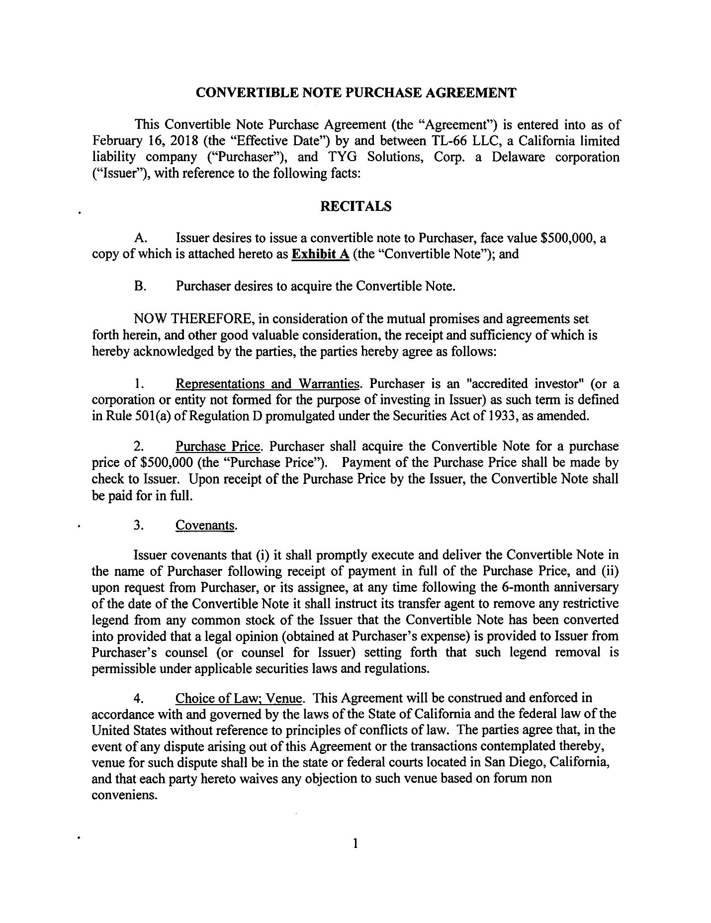 Exhibit  Convertible Note Purchase Agreement with regard to Convertible Loan Agreement Template