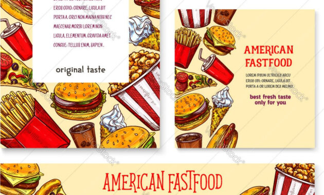 Fast Food American Restaurant Banner Template Set Vector Image inside Food Banner Template