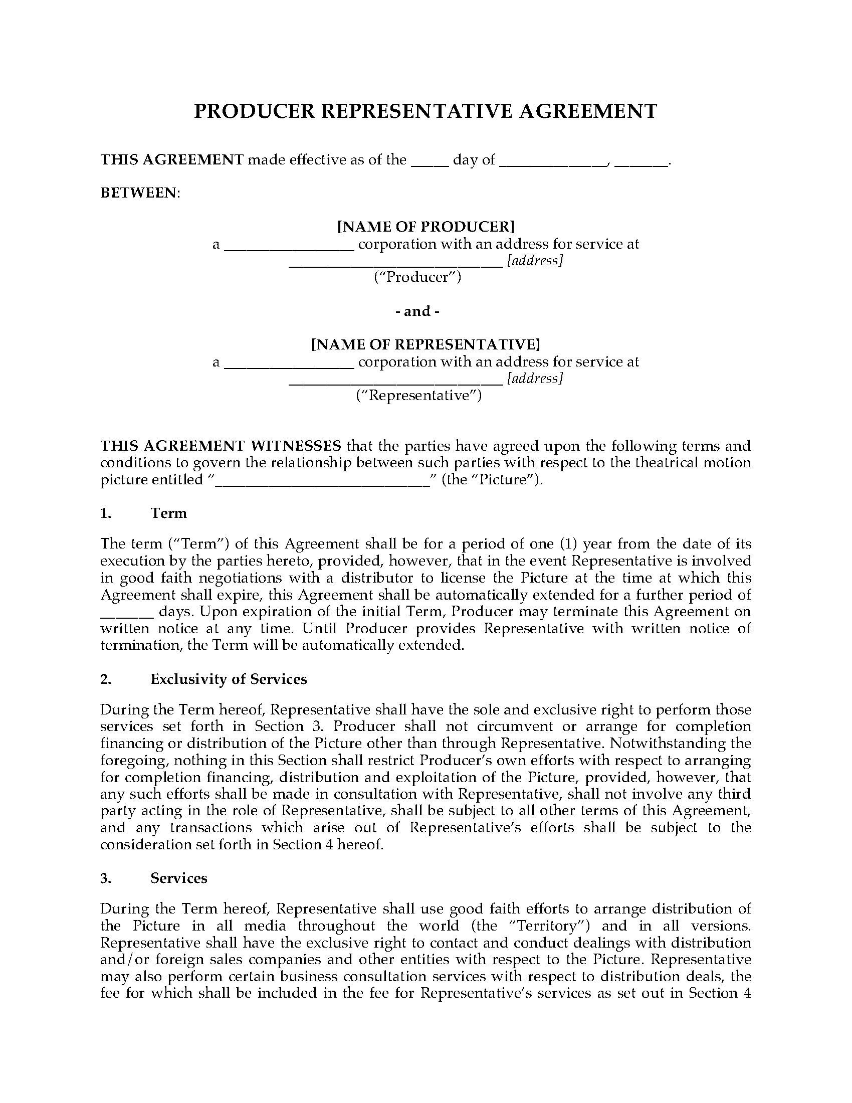 Film Producer Representative Agreement  Legal Forms And Business in Legal Representation Agreement Template