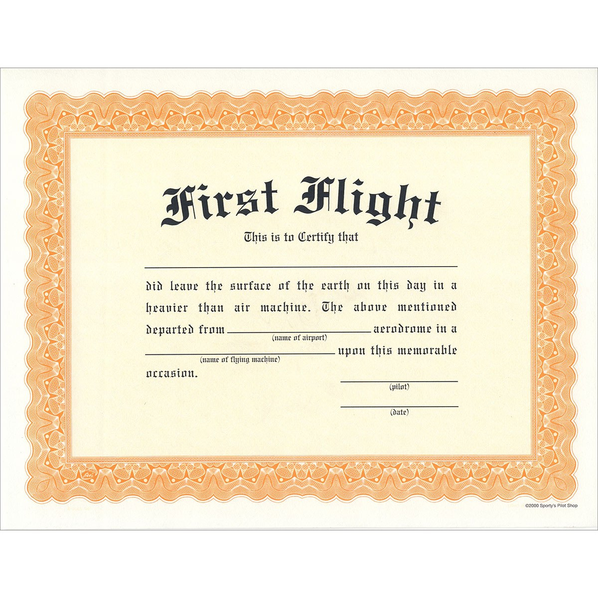 First Flight Certificate  From Sporty's Pilot Shop with regard to Fit To Fly Certificate Template