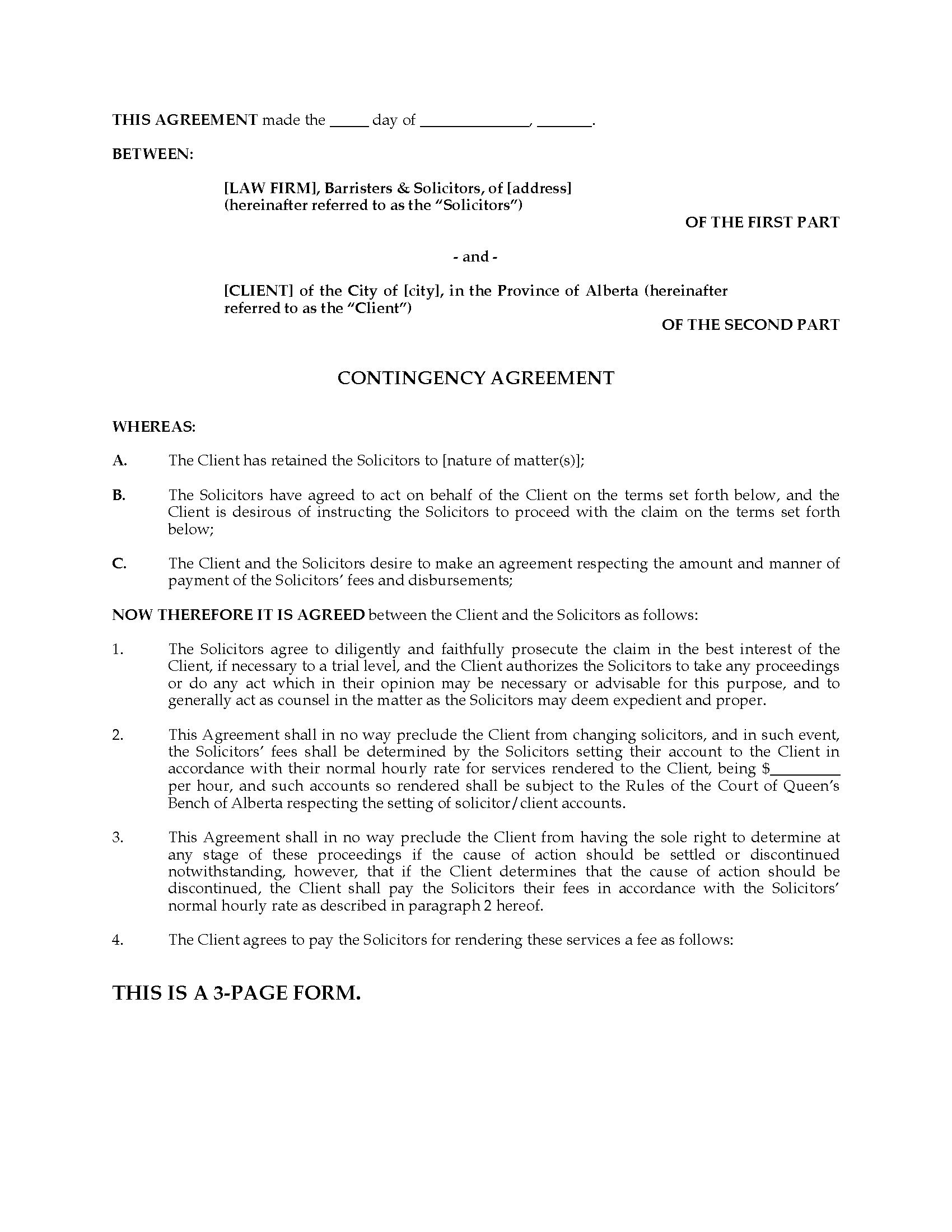 Florida Contingency Fee Agreement throughout Conditional Fee Agreement Template