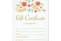 Flower Bouquet Gift Certificate  Zazzle  Buss  Gift with Massage Gift Certificate Template Free Printable