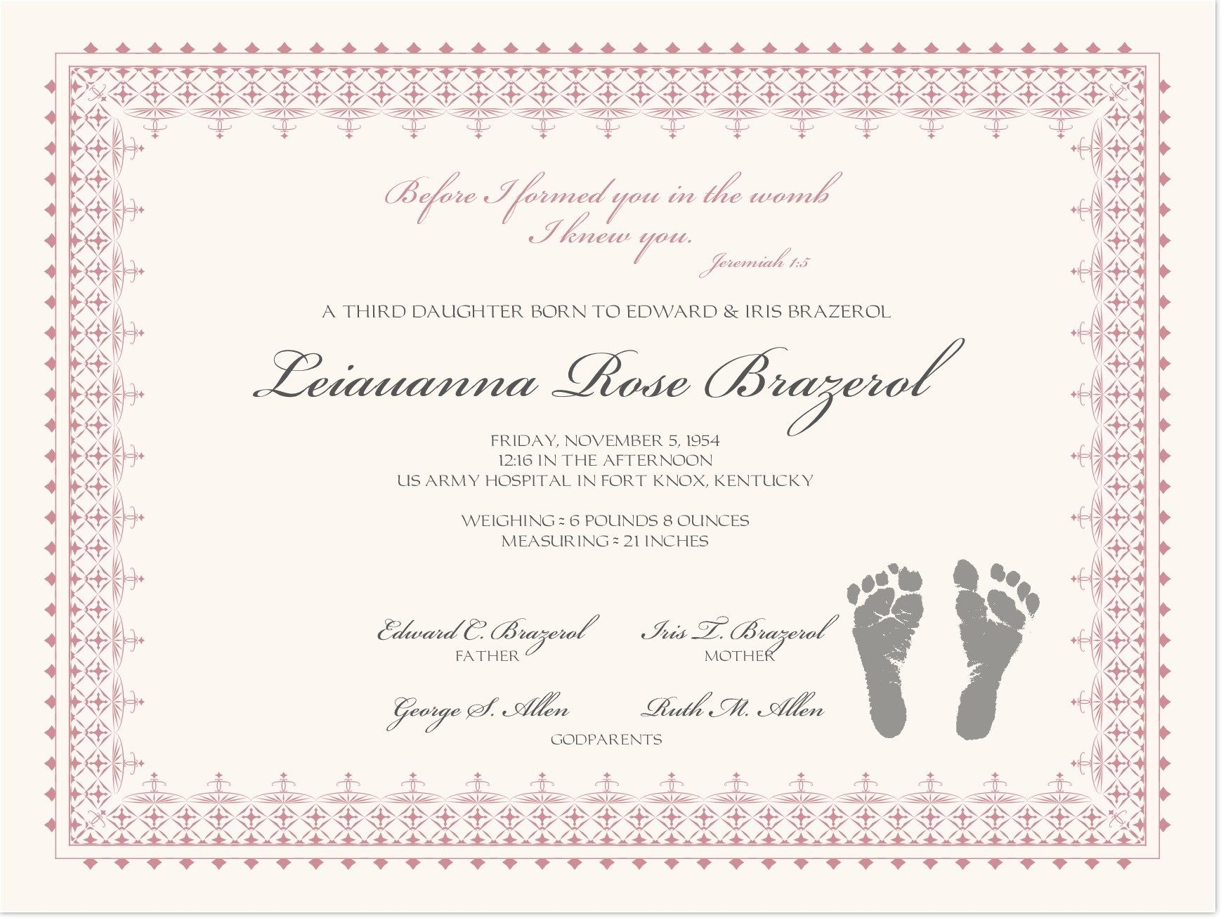 Footprints Baby Certificates  Baby  Baby Dedication Certificate pertaining to Baby Christening Certificate Template