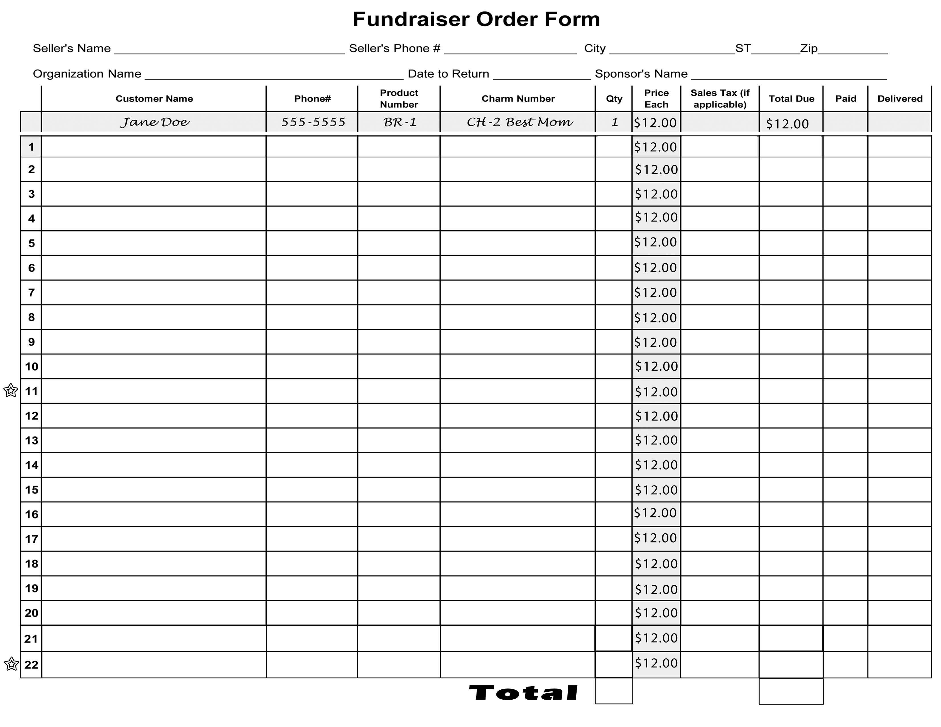 Free Blank Order Form Template  Blank Fundraiser Order Form  Mary in Blank Fundraiser Order Form Template