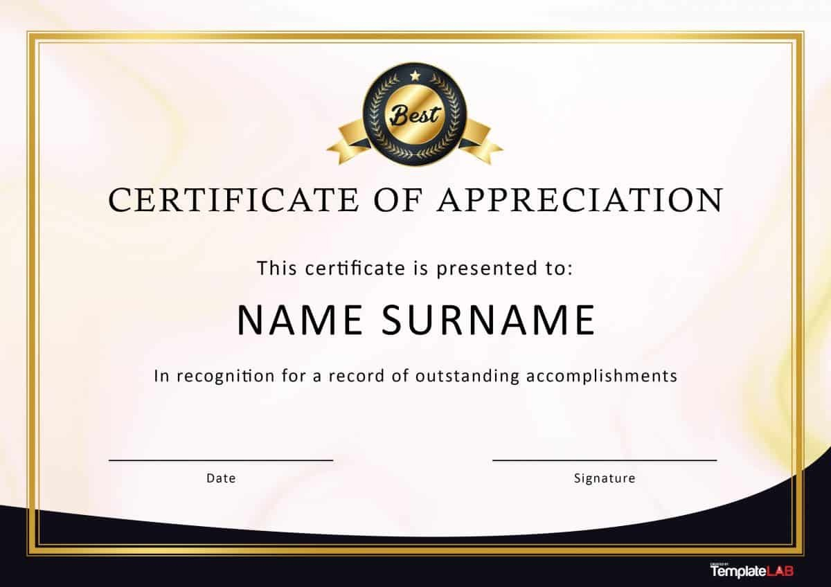 Free Certificate Of Appreciation Templates And Letters with regard to Template For Recognition Certificate