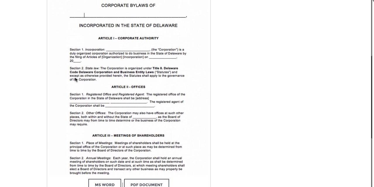 Free Delaware Corporate Bylaws Template  Pdf  Word  Youtube for Corporate Bylaws Template Word