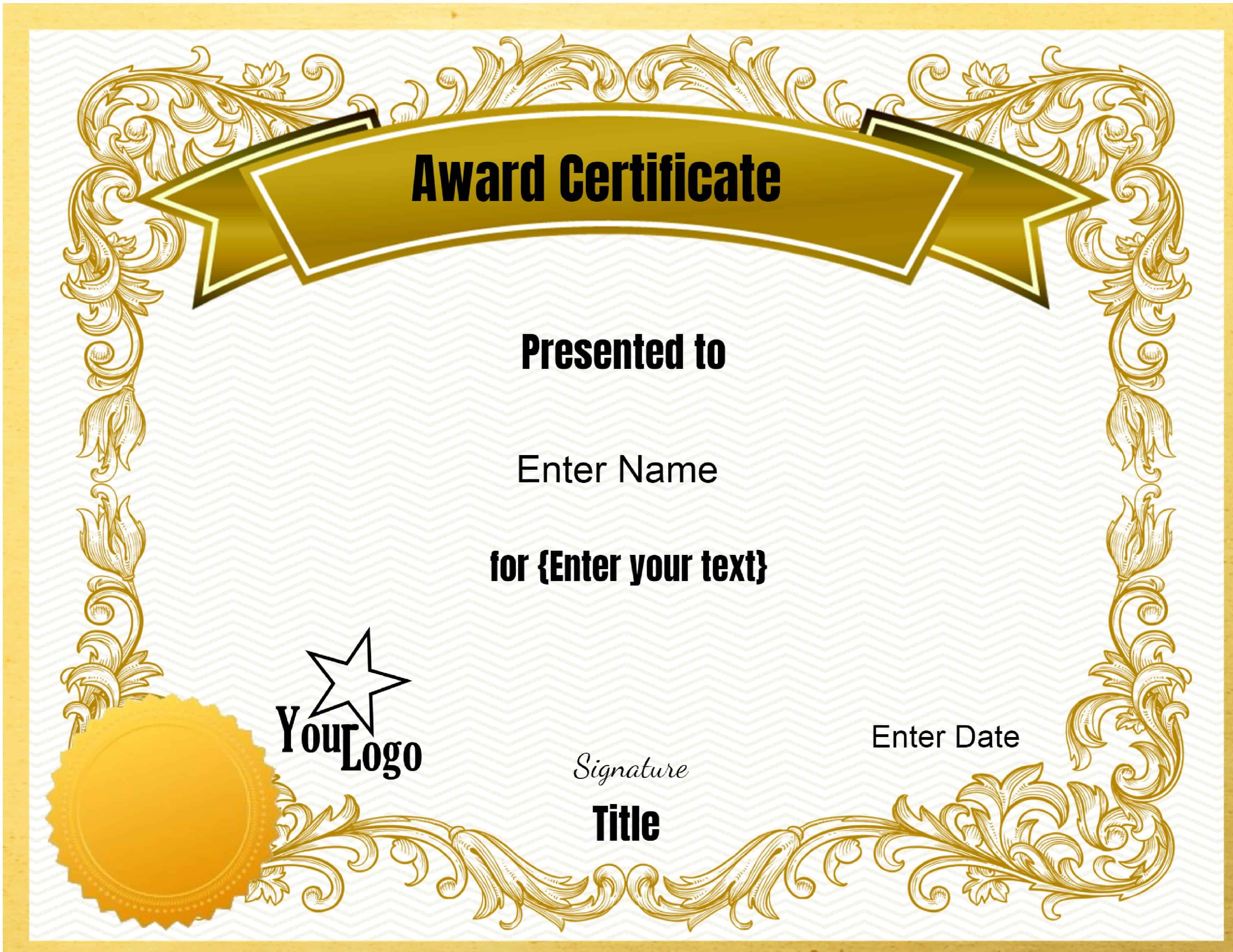 Free Editable Certificate Template  Customize Online  Print At Home with regard to Award Certificate Design Template
