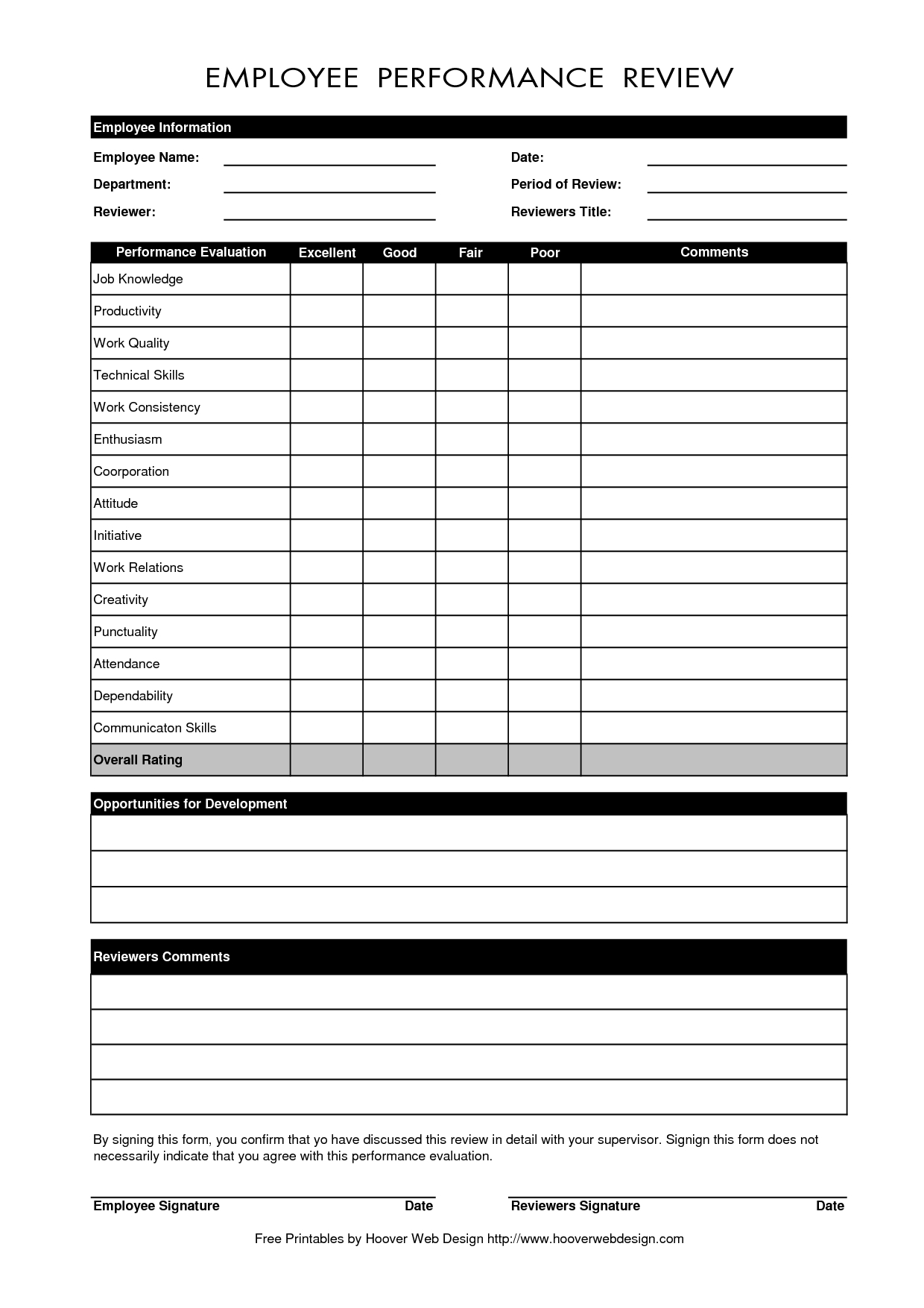 Free Employee Performance Review Forms  Excel  Employee for Staff Progress Report Template