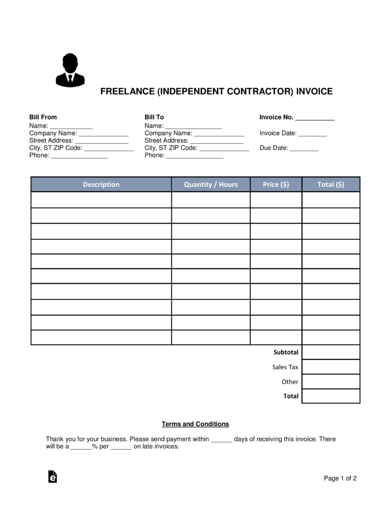 Free Freelance Independent Contractor Invoice Template  Word throughout 1099 Invoice Template