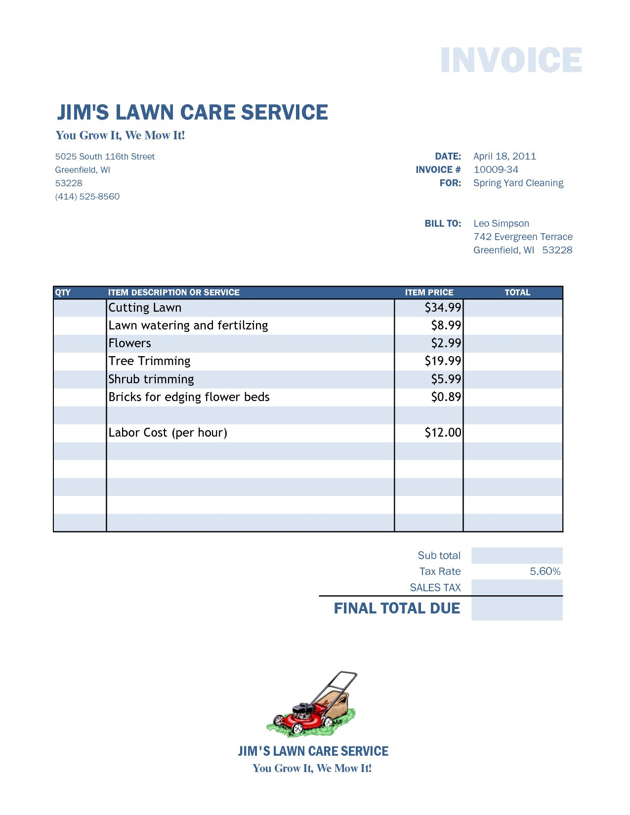 Free Lawn Care Invoice Template Lopnqvm Kjpzln Service Proposal in Lawn Care Invoice Template Word
