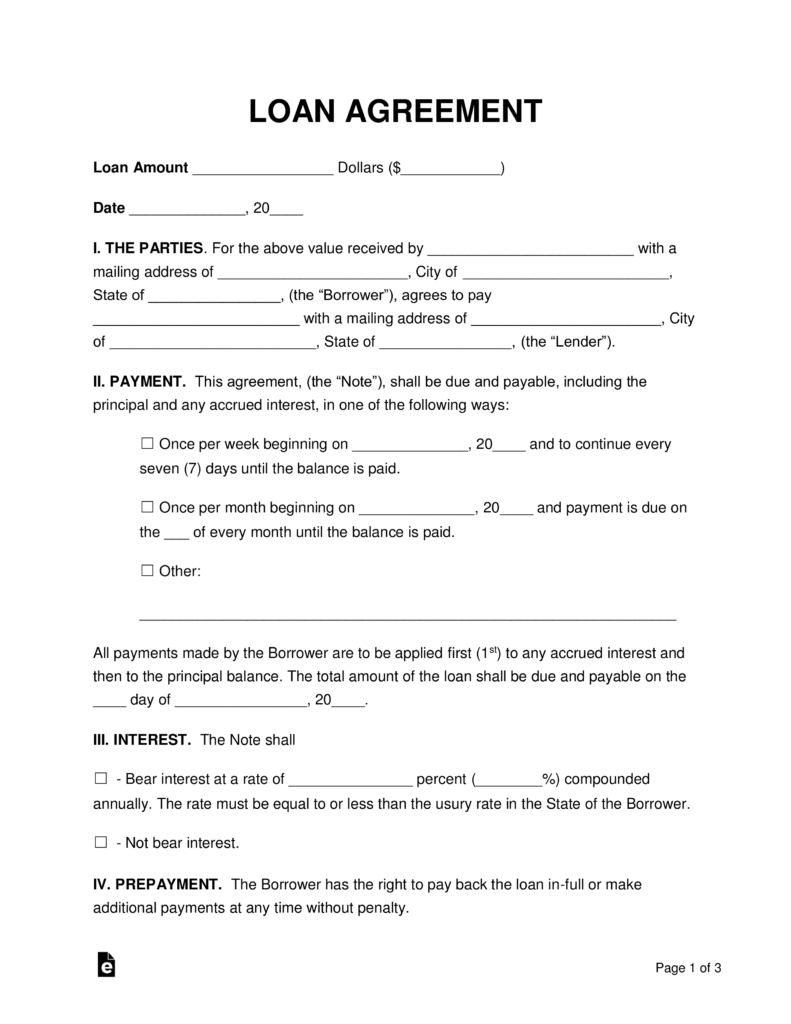 Free Loan Agreement Templates  Pdf  Word  Eforms – Free Fillable for Collateral Loan Agreement Template