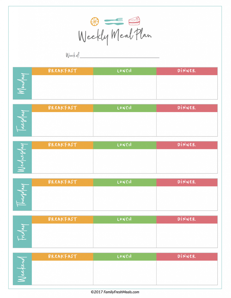 Free Meal Plan Printables  Family Fresh Meals in Blank Meal Plan Template