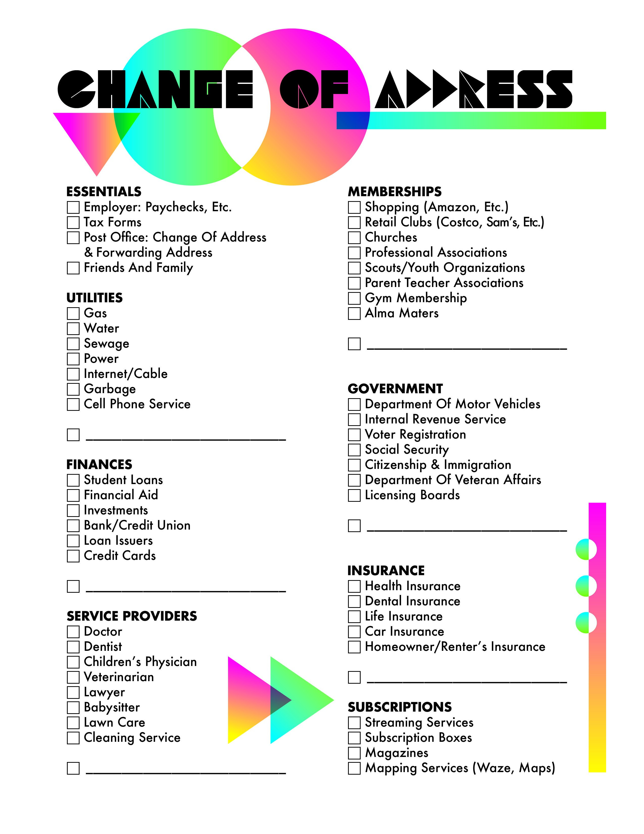 Free Moving Checklist Printable  This Change Of Address Template regarding Moving House Cards Template Free