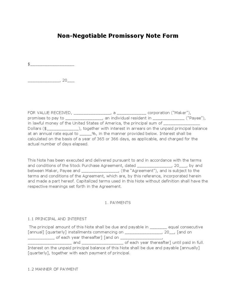 Free Non Negotiable Promissory Note Form Pdf Template Form Download ...