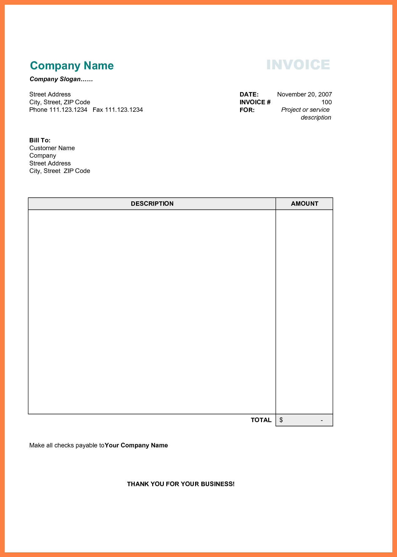 Free Printable Business Invoice Template  Invoice Format In Excel for Free Sample Invoice Template Word