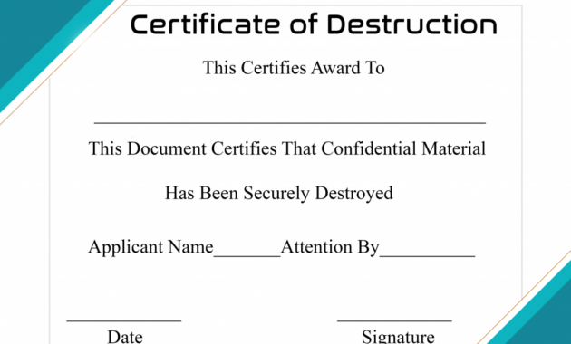 Free Printable Certificate Of Destruction Sample  Certificate Template within Free Certificate Of Destruction Template