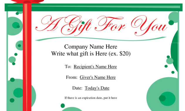 Free Printable Gift Certificate Template  Free Christmas Gift regarding Fillable Gift Certificate Template Free