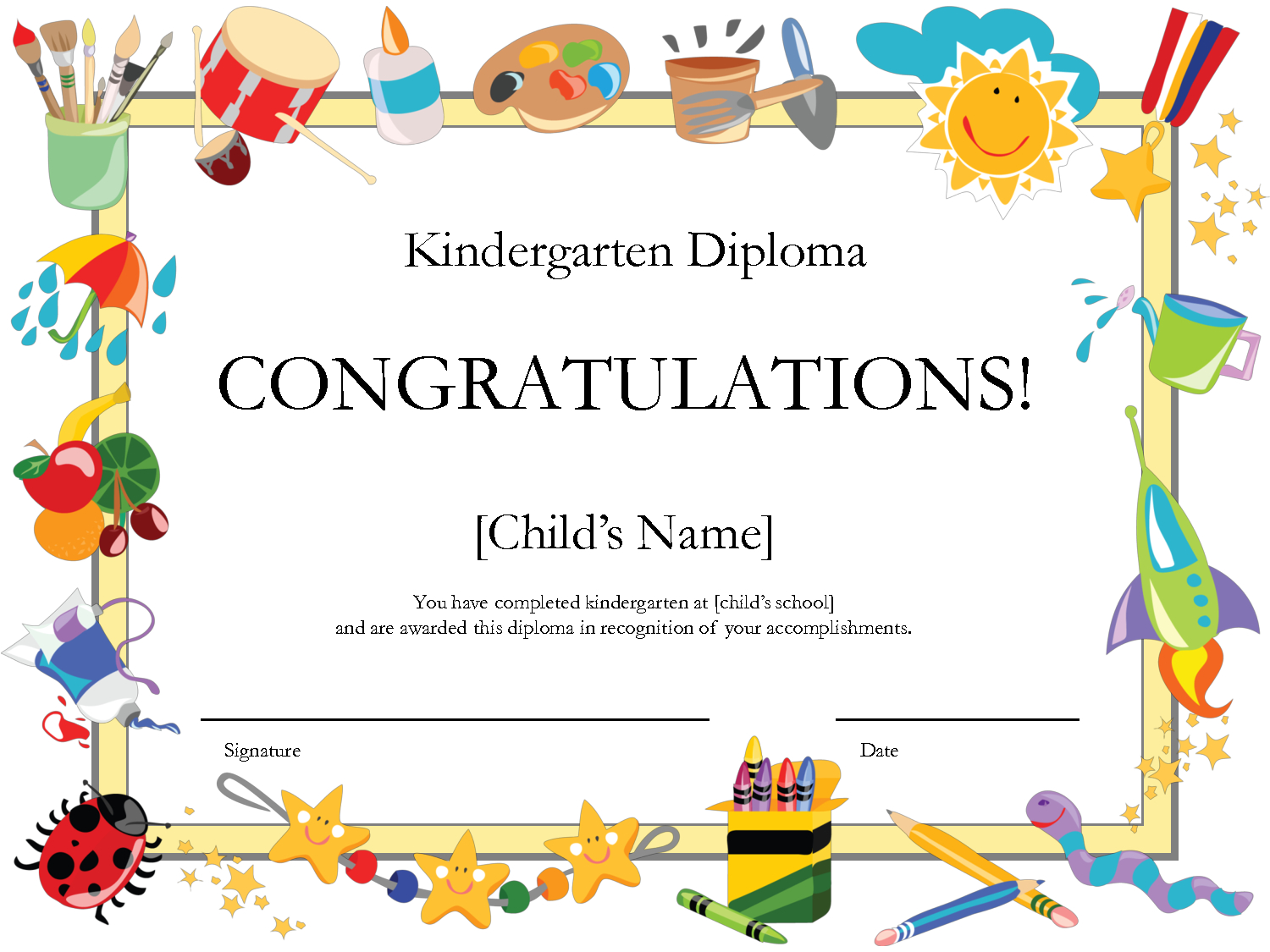 Free Printable Kindergarten Diplomaprintshowergames Megipu regarding Free School Certificate Templates