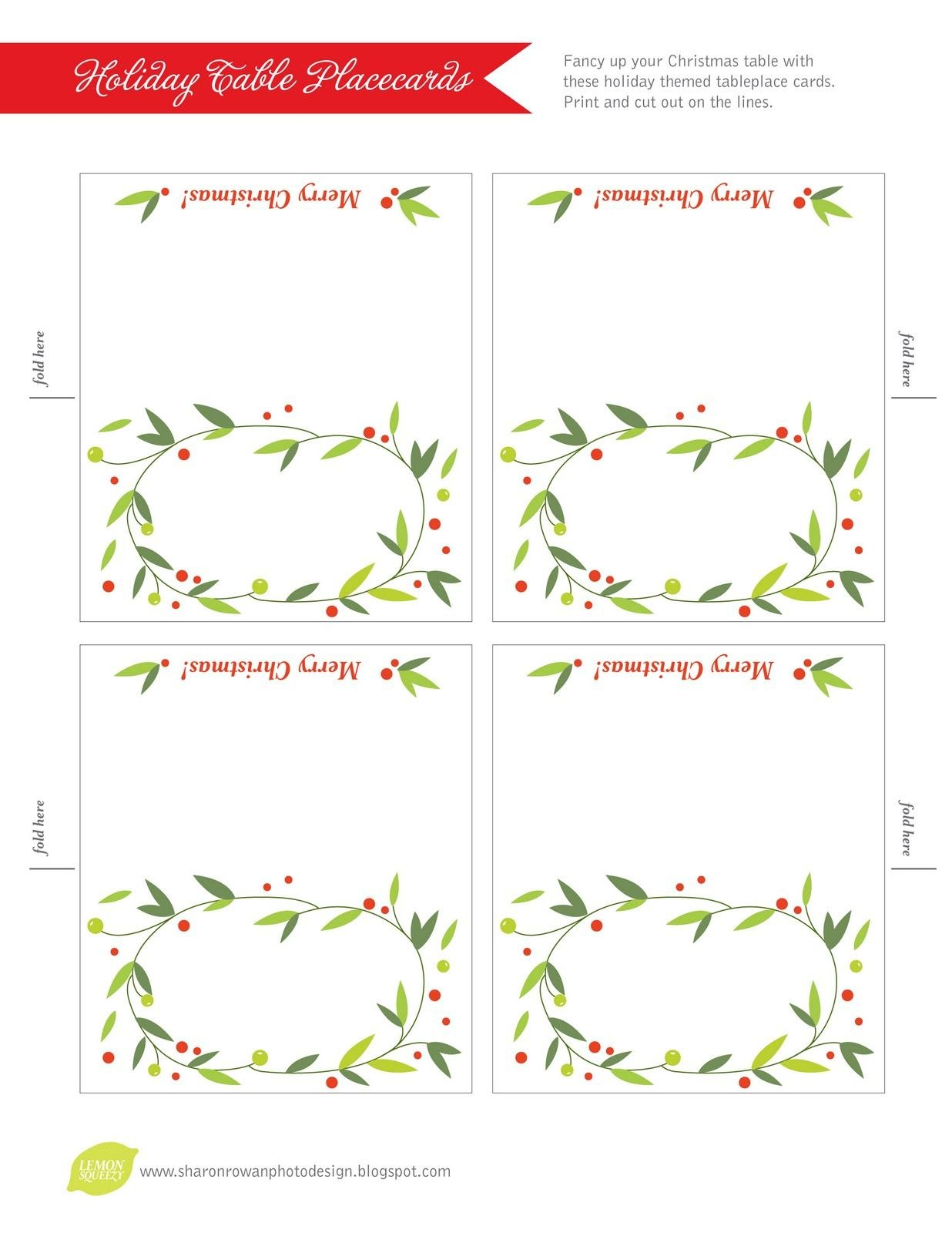 Free Printable Lemon Squeezy Day  Place Cards  Christmas within Christmas Table Place Cards Template