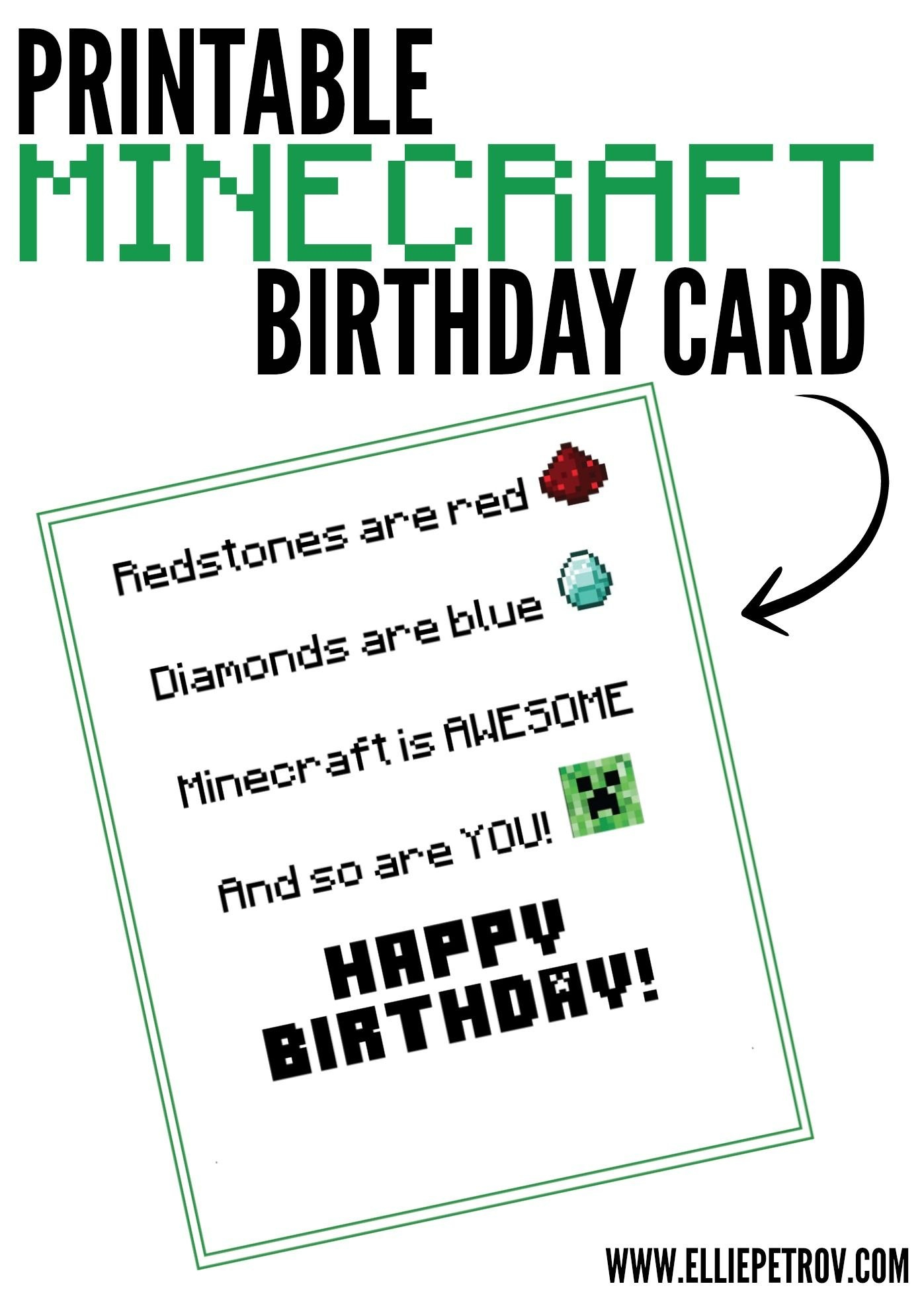 Free Printable Minecraft Birthday Card  Papercrafting  Birthday for Minecraft Birthday Card Template