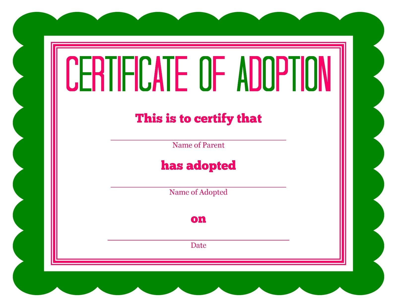 Free Printable Stuffed Animal Adoption Certificate  Free Printables in Toy Adoption Certificate Template
