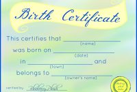 Free Printable Stuffed Animal Birth Certificates – Blueberry Plush with Birth Certificate Fake Template