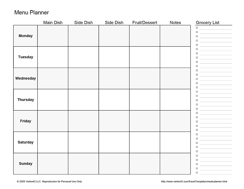 Free Printable Weekly Menu Planner Pdf From Vertex  Healthy in Weekly Menu Planner Template Word