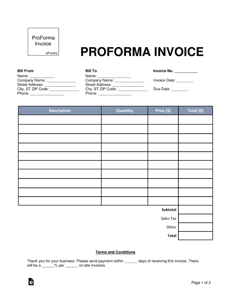 Free Proforma Invoice Template  Word  Pdf  Eforms – Free Fillable regarding Free Proforma Invoice Template Word