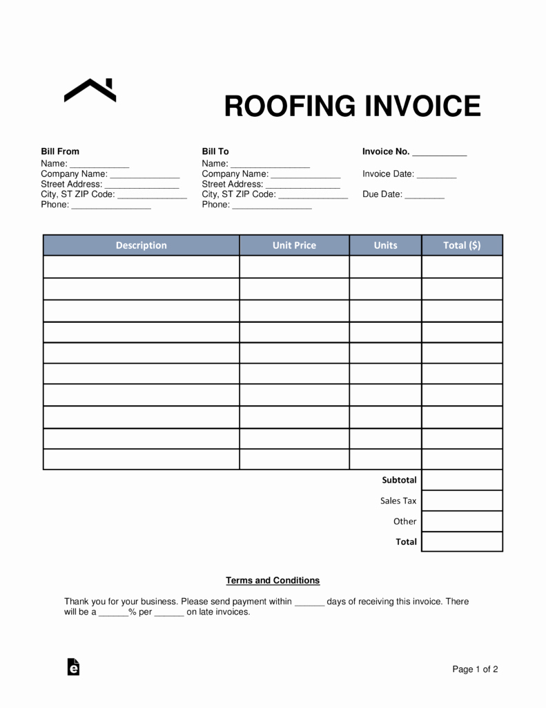 Free Roofing Invoice Template – Amandaeca intended for Free Roofing Invoice Template