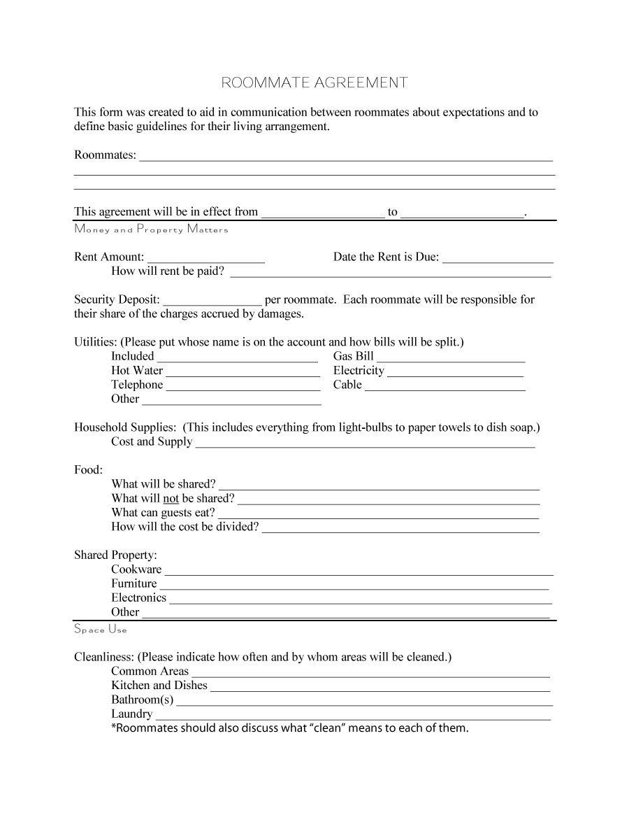 Free Roommate Agreement Templates  Forms Word Pdf inside House And Flat Share Agreement Contract Template