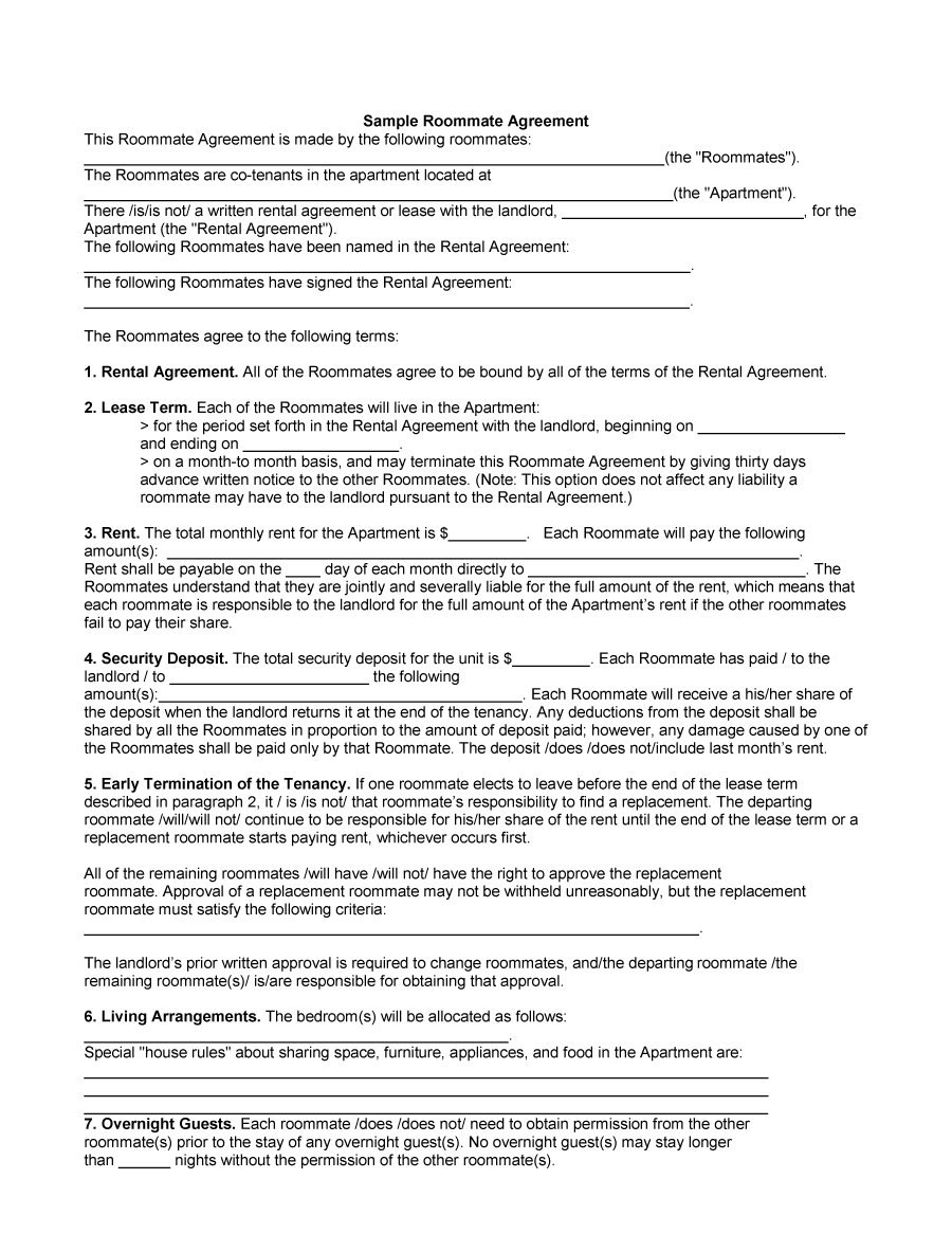 Free Roommate Agreement Templates  Forms Word Pdf pertaining to Free Roommate Rental Agreement Template