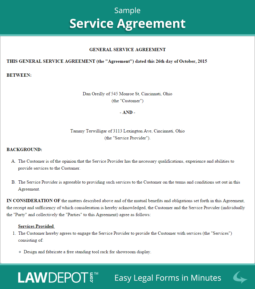 Free Service Agreement  Create Download And Print  Lawdepot Us within Client Service Agreement Template