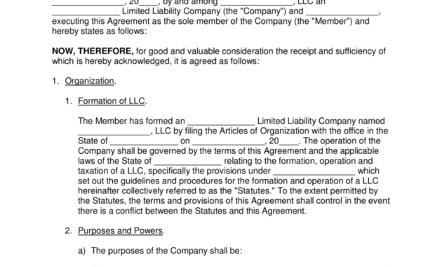 Free Single Member Llc Operating Agreement Template  Pdf  Word throughout Corporation Operating Agreement Template