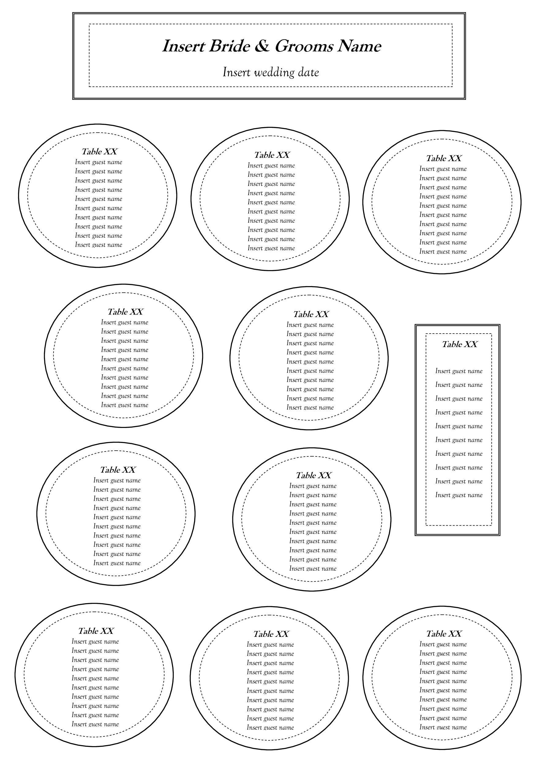 Free Table Seating Chart Template  Seating Charts In   Table with Wedding Seating Chart Template Word