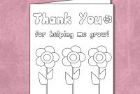 Free Thank You For Helping Me Grow  Coloring Card Printable in Thank You Card For Teacher Template