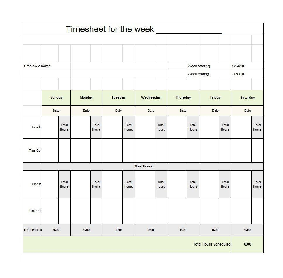 Free Timesheet  Time Card Templates ᐅ Template Lab with Weekly Time Card Template Free