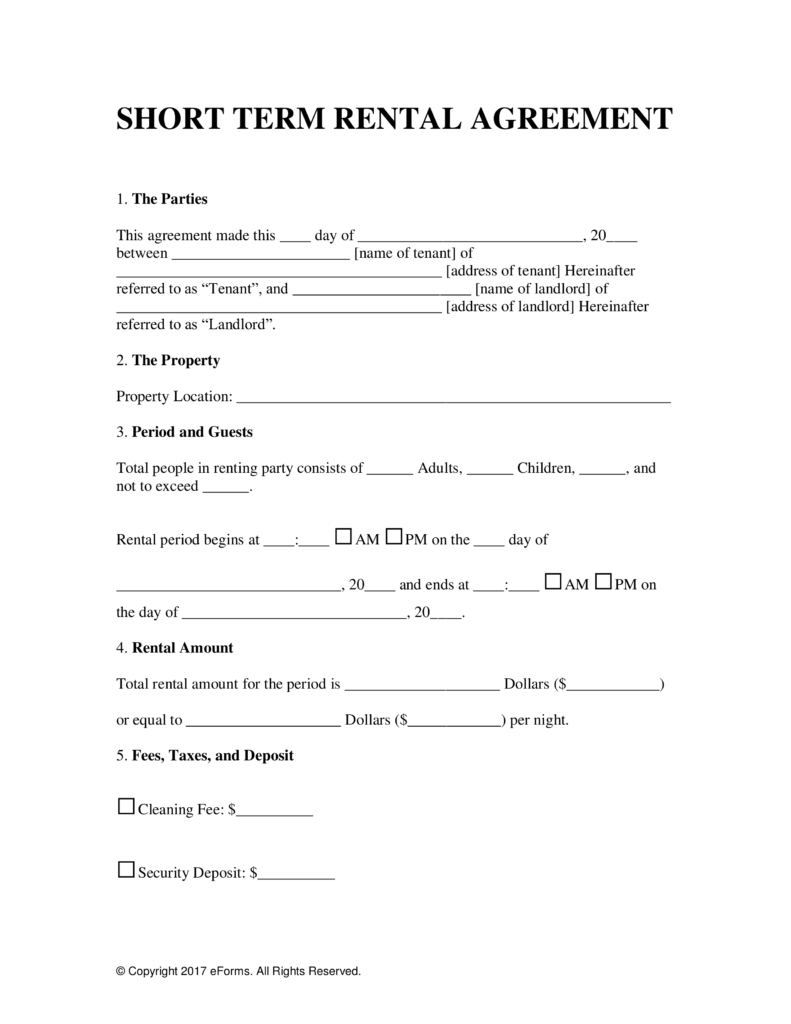 Free Vacation Short Term Rental Lease Agreement  Word  Pdf inside Short Term Vacation Rental Agreement Template
