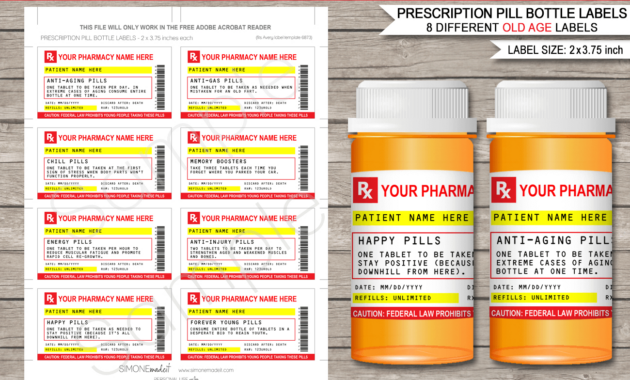 Gag Prescription Labels Template  Fake Prescription Pill Bottle Labels for Prescription Labels Template
