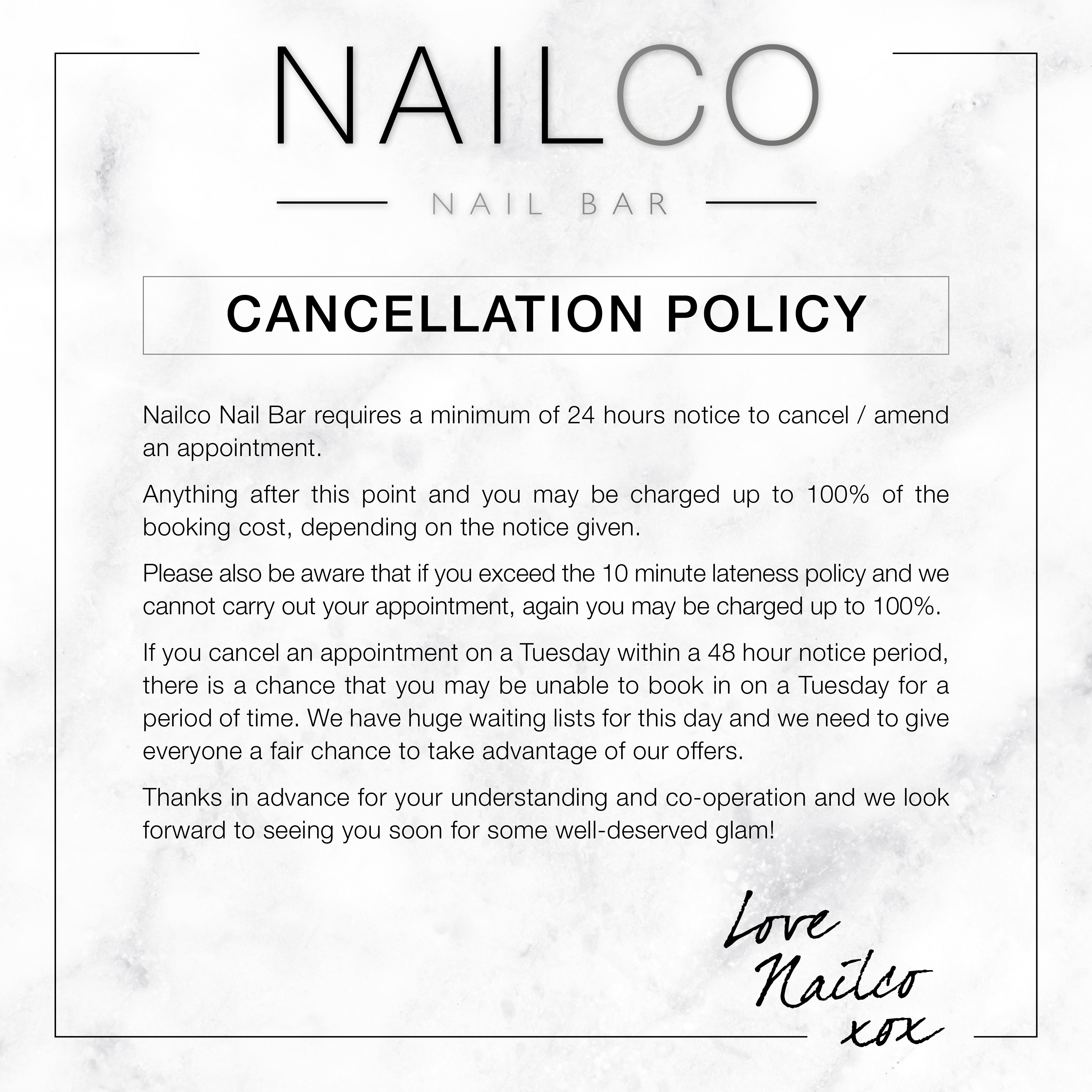 Glasgow's Best Luxury Nail Bar  Nailco Nailbar intended for Salon Cancellation Policy Template