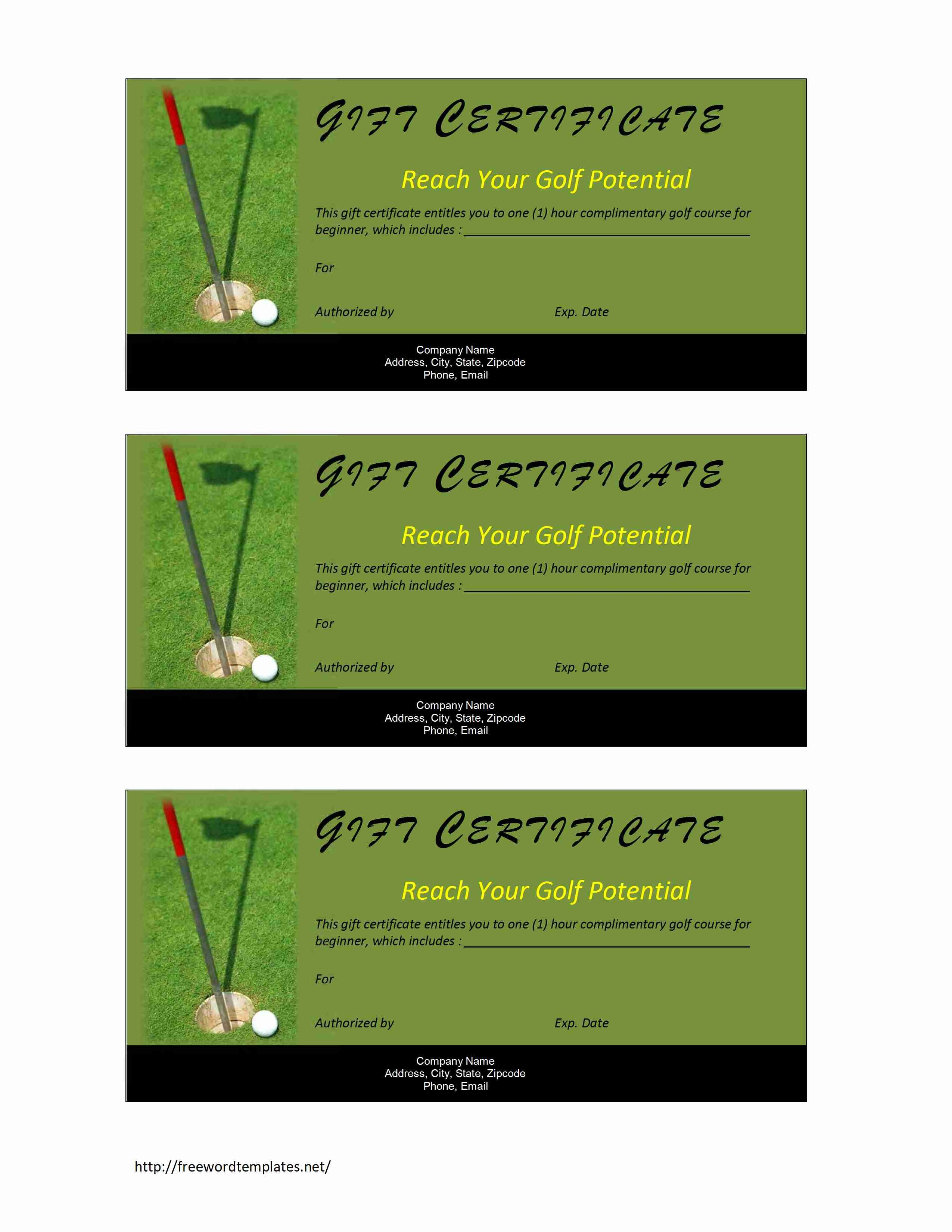 Golf Gift Certificate intended for Golf Gift Certificate Template