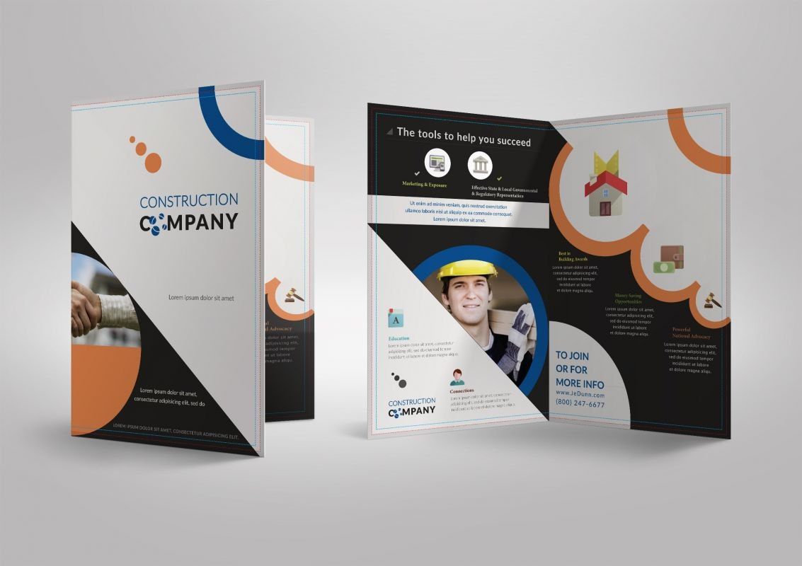 Half Fold Brochure Template For Construction Company Stationary in Half Page Brochure Template