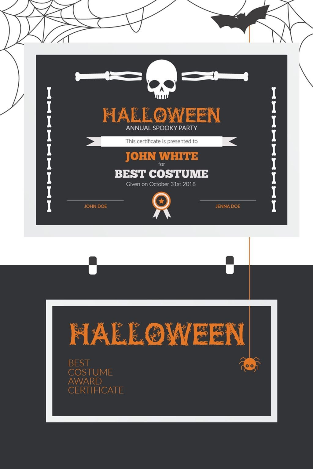Halloween Best Costume Award Certificate Template  Halloween with regard to Halloween Certificate Template