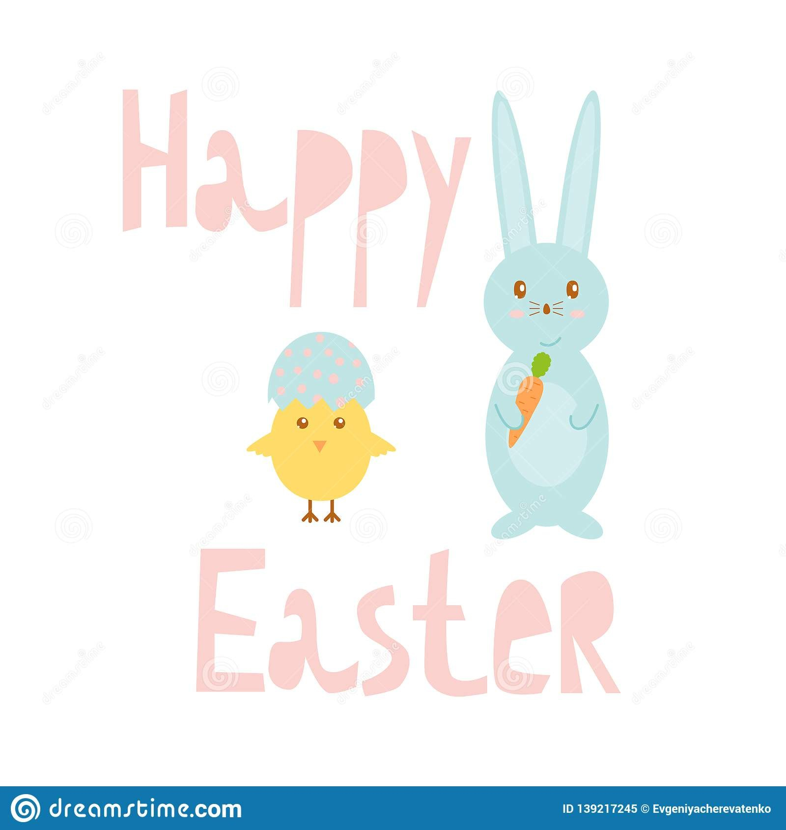 Happy Easter Greeting Card Template With Bunny And Chick Design intended for Easter Chick Card Template